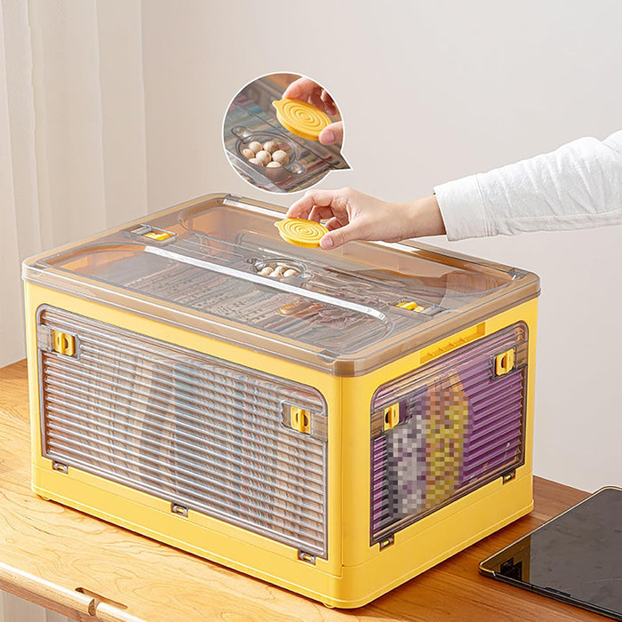 Folding Storage Bins, 28 Liters, 2 Pcs Green Plastic Storage Containers with Wheels, Four Doors, Foldable, Stackable, Plastic Box with Lids for Organization, Storage Cart