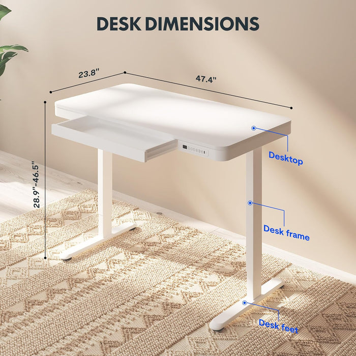 FLEXISPOT EW8 Comhar Electric Standing Desk with Drawers Charging USB A to C Port, Height Adjustable 120 CM Whole-Piece Quick Install Home Office Computer Laptop Table with Storage (White Top + Frame)