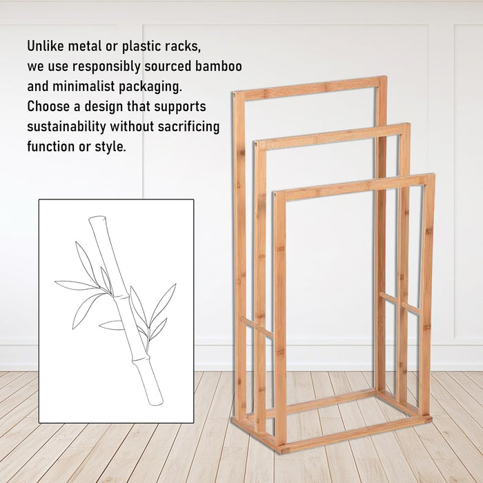Bamboo 3-Tier Freestanding Towel Rack Stand for Bathroom, Laundry Room – Space-Saving Wooden Towel Holder for Bath Towels, Hand Towels & Blankets – Stable, Easy Assembly