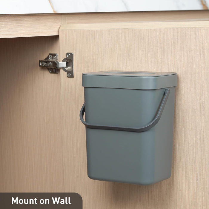 EKO Puro Mini Wall-Mounted Kitchen Trash Can with Lid, Food Waste Caddy, 1.32 Gall / 5L (Grey)