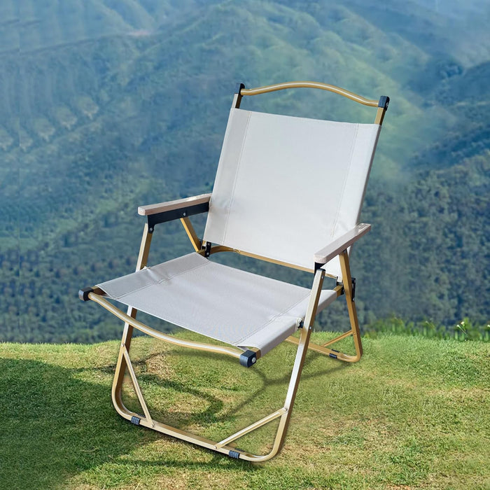 Folding Camping Chair - Lightweight, Portable & Sturdy with Wooden Armrests - Durable Outdoor Chair Camp Seat for Adults, Beach, Picnic, and Patio (Khaki)