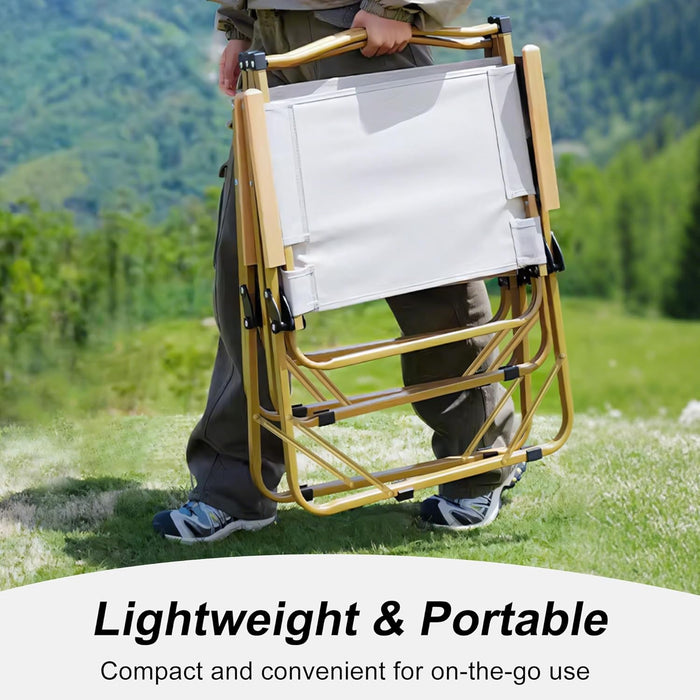Folding Camping Chair - Lightweight, Portable & Sturdy with Wooden Armrests - Durable Outdoor Chair Camp Seat for Adults, Beach, Picnic, and Patio (Khaki)