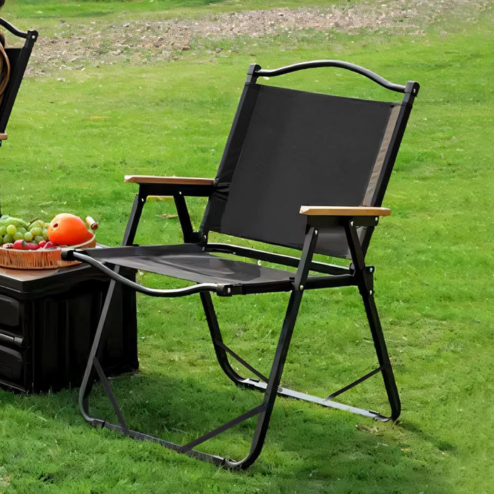 Folding Camping Chair - Lightweight, Portable & Sturdy with Wooden Armrests - Durable Outdoor Chair Camp Seat for Adults, Beach, Picnic, and Patio (Khaki)
