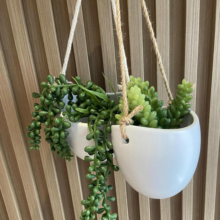 ONEIN Wall Planters Hanging Ceramic Plant Pots 2 Pieces, Hanging Planter Wall Decoration for Indoors, Balcony and Garden - White (Matte)