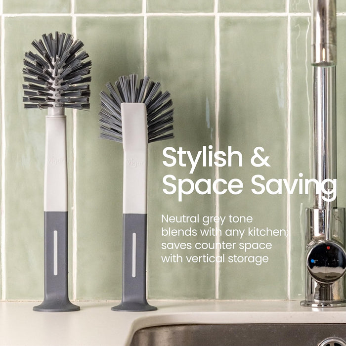 Standing Oval Grey Dish Brush With Suction Cup