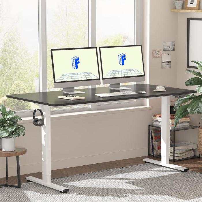 FLEXISPOT E1EW Electric Standing Desk Whole Piece 55 x 28 Inch Desktop Adjustable Height Desk Home Office Computer Workstation Sit Stand up Desk (White Frame + 55" Maple Top, 2 Packages)