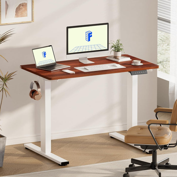 FLEXISPOT E1EW Electric Standing Desk Whole Piece 55 x 28 Inch Desktop Adjustable Height Desk Home Office Computer Workstation Sit Stand up Desk (White Frame + 55" Maple Top, 2 Packages)
