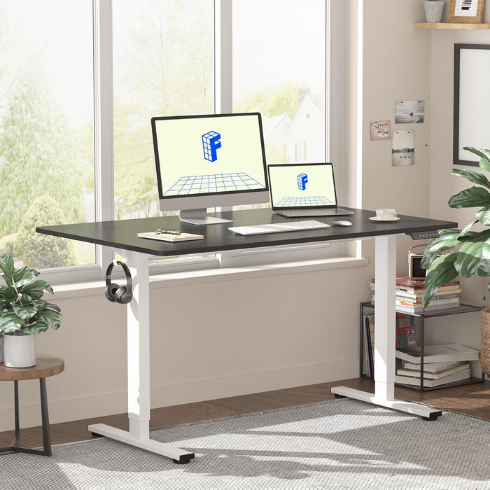 FLEXISPOT E1EW Electric Standing Desk Whole Piece 55 x 28 Inch Desktop Adjustable Height Desk Home Office Computer Workstation Sit Stand up Desk (White Frame + 55" Maple Top, 2 Packages)