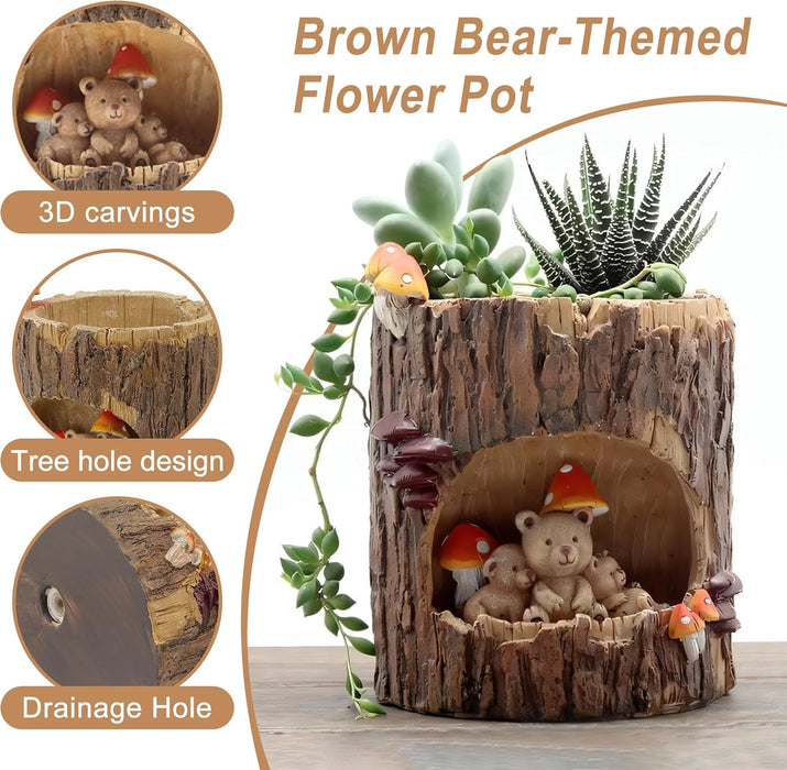 ONEIN Cute Bear Plant Pot - Indoor/Outdoor Succulent Planter, Small 4 Inch Resin Flower Pot for Office Home Decoration, Cactus Garden Pot - Gift Idea for Plant Lovers