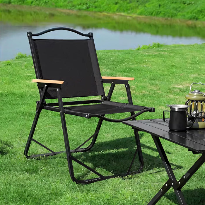 Folding Camping Chair - Lightweight, Portable & Sturdy with Wooden Armrests - Durable Outdoor Chair Camp Seat for Adults, Beach, Picnic, and Patio (Khaki)