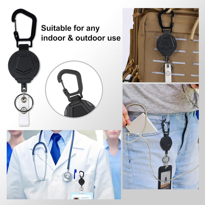 ONEIN Retractable Keychain with Carabiner Clip, Heavy-Duty Badge Reel with Steel Wire Rope, Reinforced ID Holder for Work, Outdoor, and Everyday Use – Pack of 2