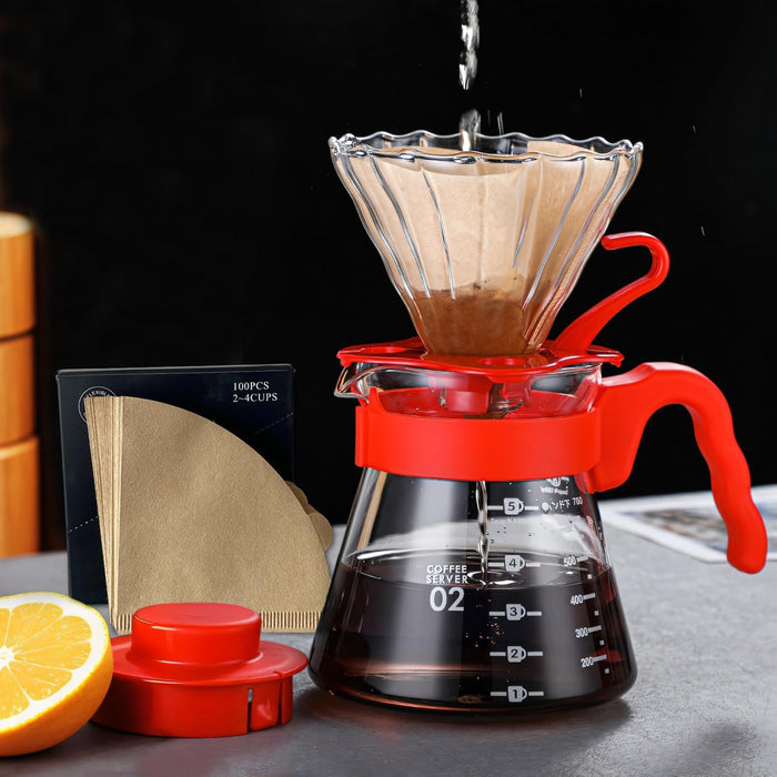 Pour Over Coffee Maker Set – Glass V60 Coffee Dripper, Eco-Friendly Filters, Heat-Resistant Handle – Manual Coffee Brewer Kit, Teapot & Tea Brewer for Rich, Full-Bodied Flavor