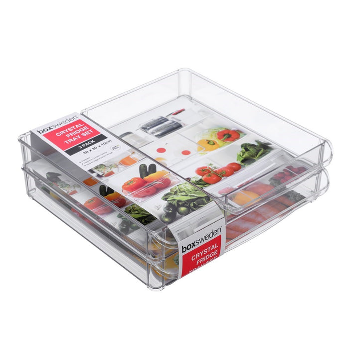 Boxsweden Crystal Storage Tray Set 3Pc 30X30X10Cm