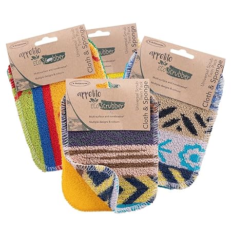 UNIVERSAL SCRUB TWIN PACK CLOTH & SPONGE 12 X 16.5CM 4 ASST. DESIGNS