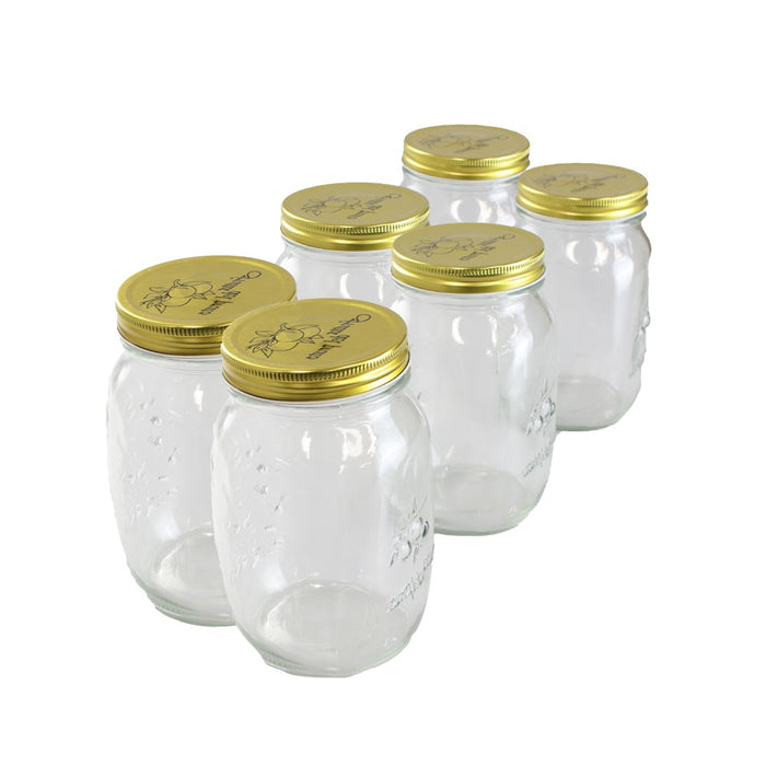 Lemon & Lime ROMA GLASS CONSERVE JARS 6PK TRAY 1L GOLD LIDS 10X10X17CM