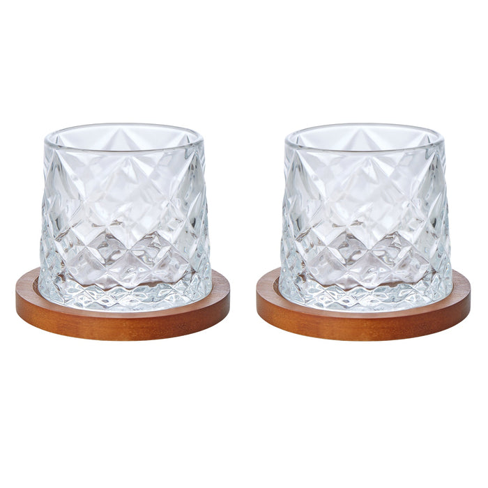Davis & Waddell Fine Foods Etched Whisky Glasses with Coasters Clear
