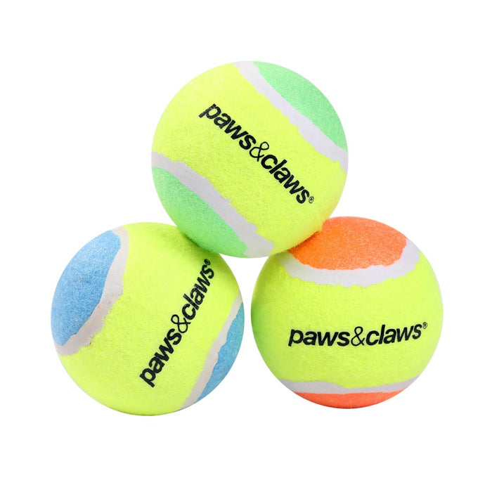 Paws & Claws TENNIS BALLS 3PK 6CM COLOURS 2-TONE