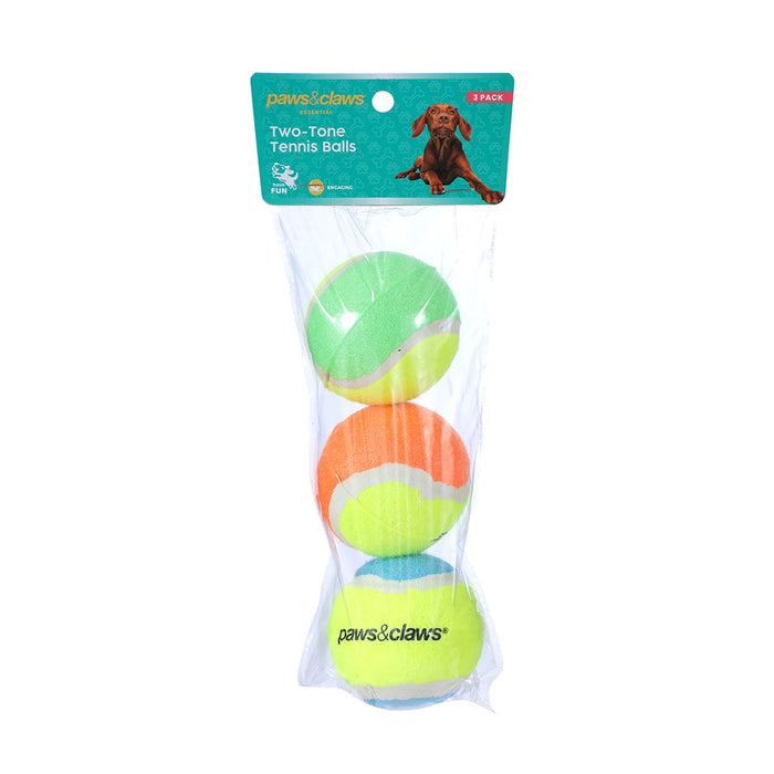 Paws & Claws TENNIS BALLS 3PK 6CM COLOURS 2-TONE
