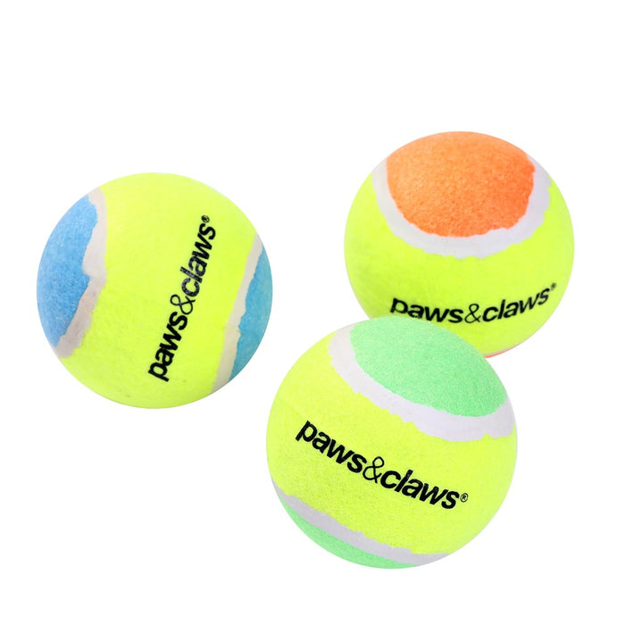 Paws & Claws TENNIS BALLS 3PK 6CM COLOURS 2-TONE