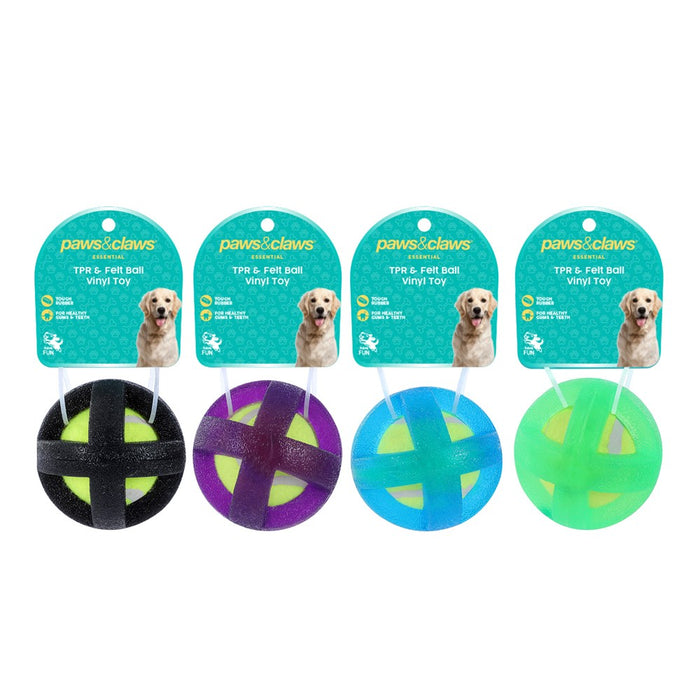 Paws & Claws TPR & FELT BALL PET TOY 9CM