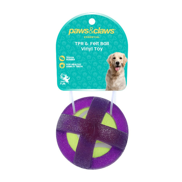 Paws & Claws TPR & FELT BALL PET TOY 9CM