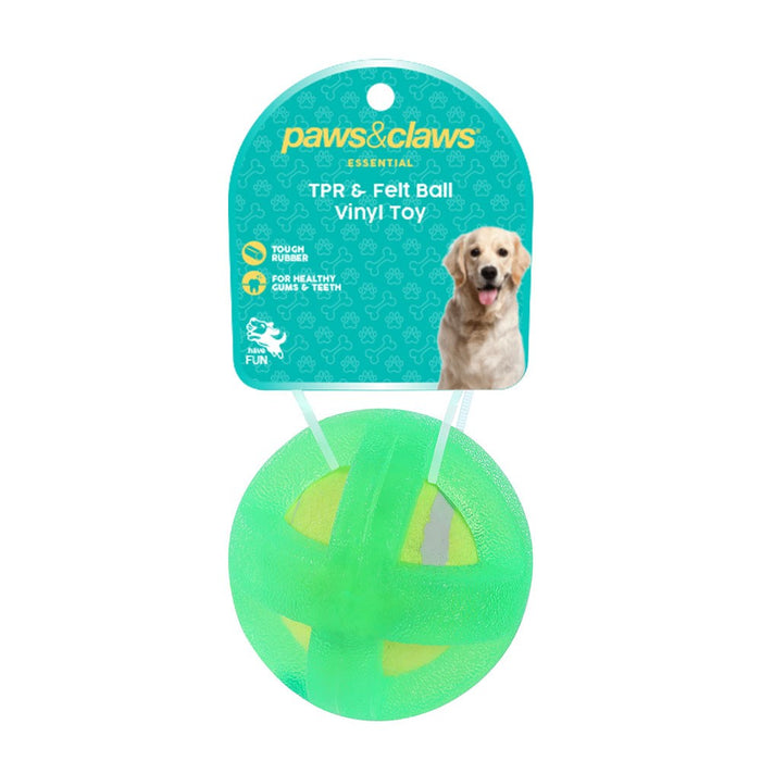 Paws & Claws TPR & FELT BALL PET TOY 9CM