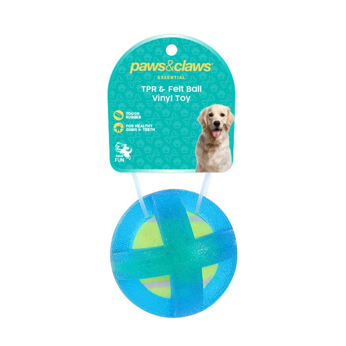 Paws & Claws TPR & FELT BALL PET TOY 9CM