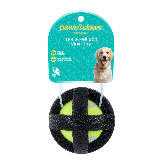 Paws & Claws TPR & FELT BALL PET TOY 9CM