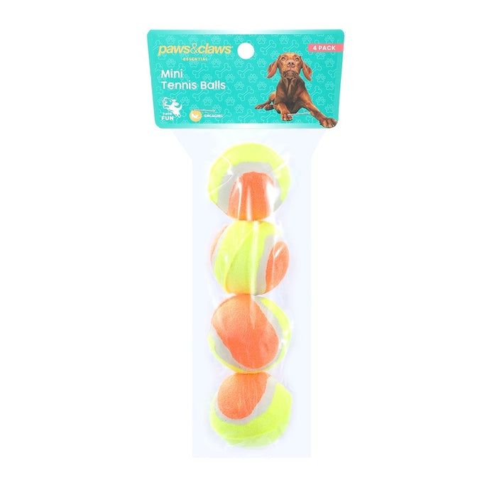 Paws & Claws MINI TENNIS BALL 4PK 4.5CM COLOURS