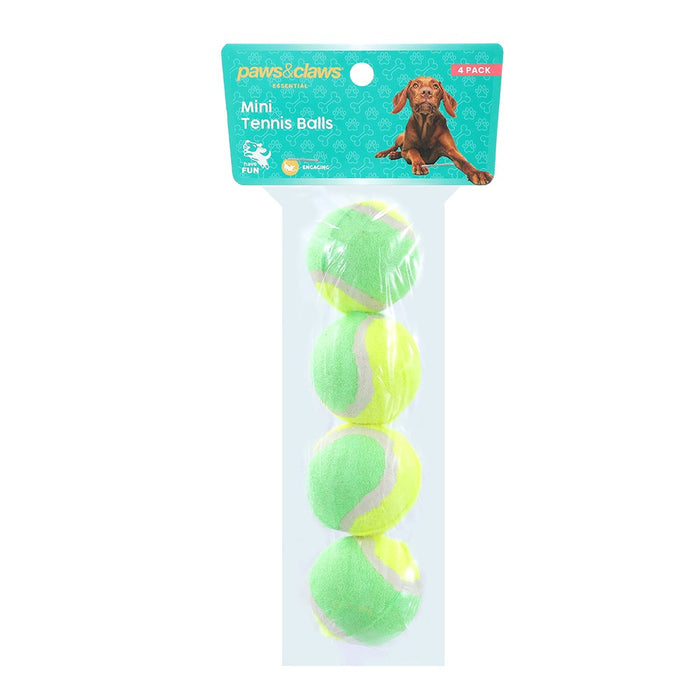 Paws & Claws MINI TENNIS BALL 4PK 4.5CM COLOURS