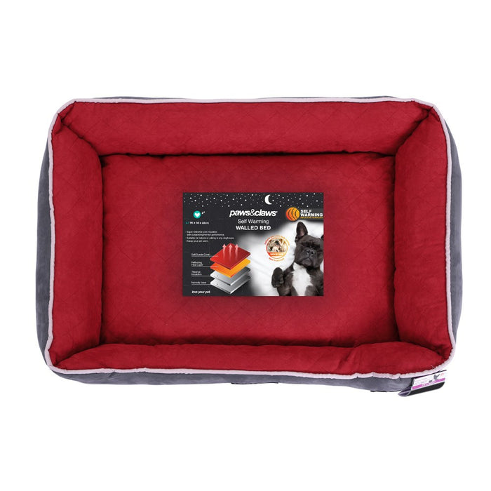Paws & Claws SELF WARMING WALLED BED RED 70X50X17CM MEDIUM