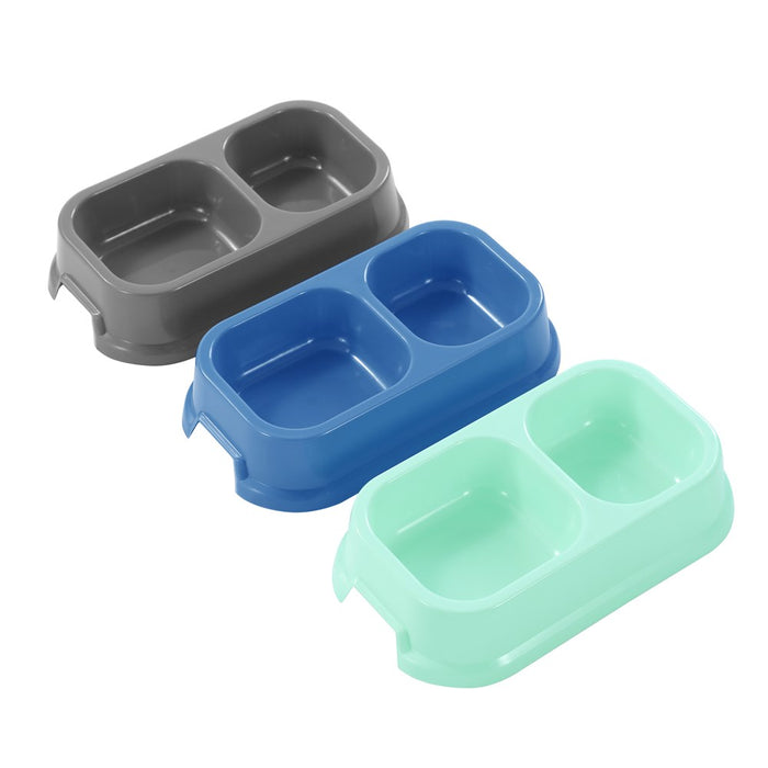 Paws & Claws PET ESSENTIALS DUAL PET BOWL SMALL SQ 24.5X14.5X5.5CM GREY BLUE AQUA