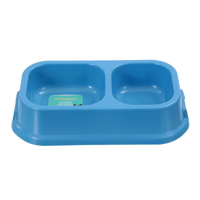 Paws & Claws PET ESSENTIALS DUAL PET BOWL SMALL SQ 24.5X14.5X5.5CM GREY BLUE AQUA