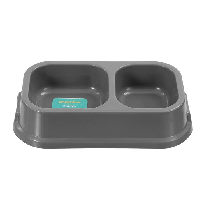Paws & Claws PET ESSENTIALS DUAL PET BOWL SMALL SQ 24.5X14.5X5.5CM GREY BLUE AQUA