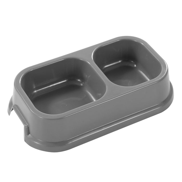 Paws & Claws PET ESSENTIALS DUAL PET BOWL SMALL SQ 24.5X14.5X5.5CM GREY BLUE AQUA
