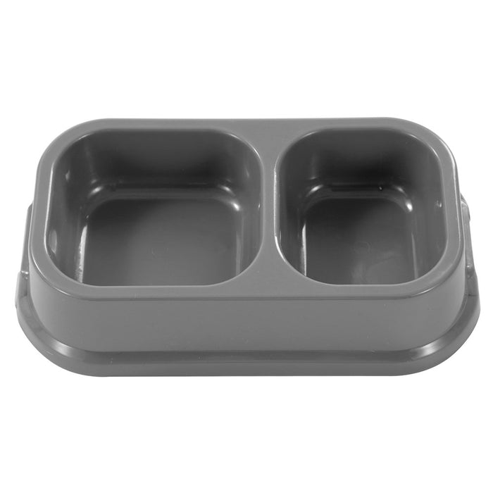 Paws & Claws PET ESSENTIALS DUAL PET BOWL SMALL SQ 24.5X14.5X5.5CM GREY BLUE AQUA