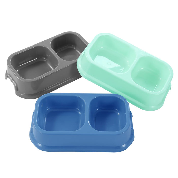 Paws & Claws PET ESSENTIALS DUAL PET BOWL SMALL SQ 24.5X14.5X5.5CM GREY BLUE AQUA