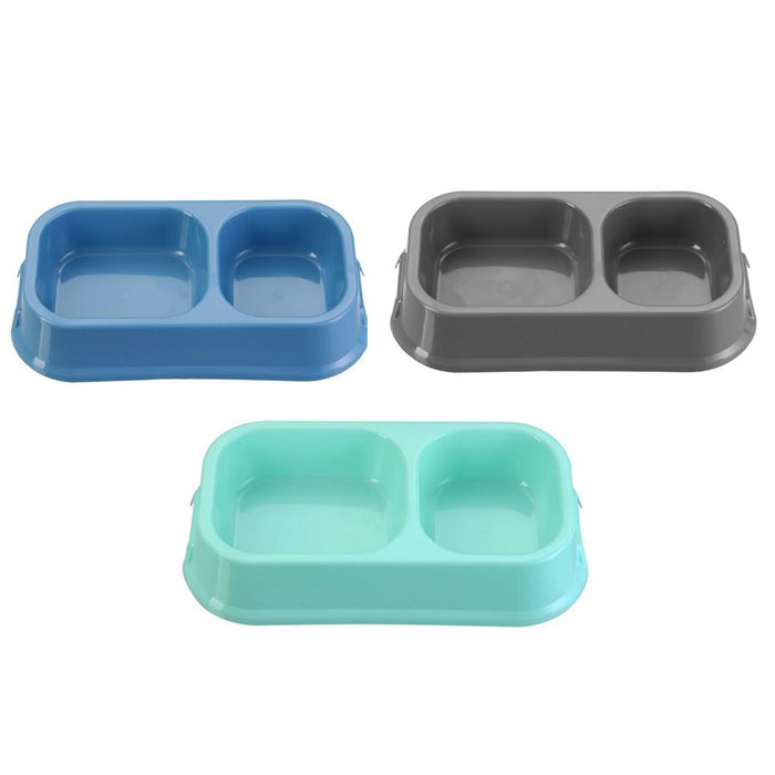 Paws & Claws PET ESSENTIALS DUAL PET BOWL LARGE SQUARE 32X16.5X6CM GREY, BLUE, AQUA