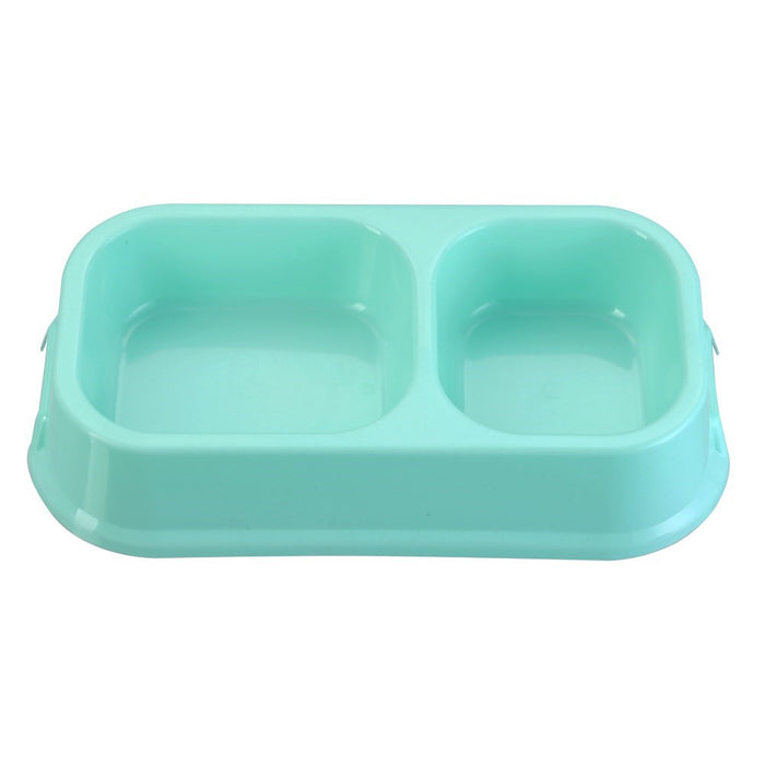 Paws & Claws PET ESSENTIALS DUAL PET BOWL LARGE SQUARE 32X16.5X6CM GREY, BLUE, AQUA