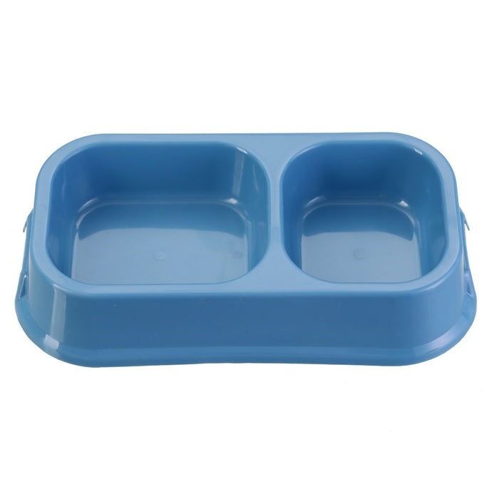 Paws & Claws PET ESSENTIALS DUAL PET BOWL LARGE SQUARE 32X16.5X6CM GREY, BLUE, AQUA