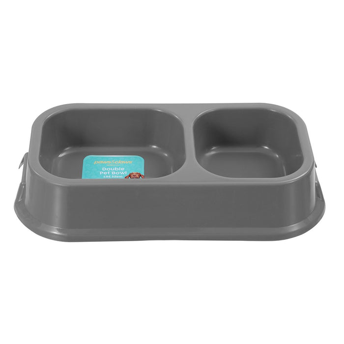 Paws & Claws PET ESSENTIALS DUAL PET BOWL LARGE SQUARE 32X16.5X6CM GREY, BLUE, AQUA