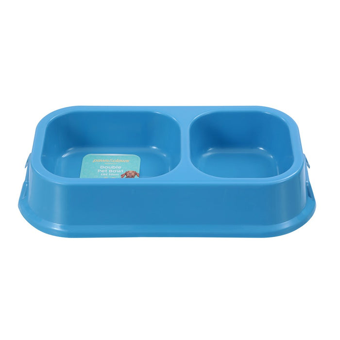 Paws & Claws PET ESSENTIALS DUAL PET BOWL LARGE SQUARE 32X16.5X6CM GREY, BLUE, AQUA