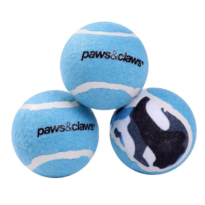 Paws & Claws TENNIS BALLS 3PK 6CM COLOURS + CAMO PRINT