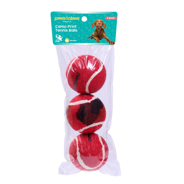Paws & Claws TENNIS BALLS 3PK 6CM COLOURS + CAMO PRINT