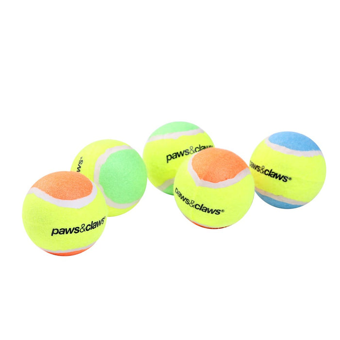 Paws & Claws TENNIS BALLS 5PK 6CM COLOURS 2-TONE