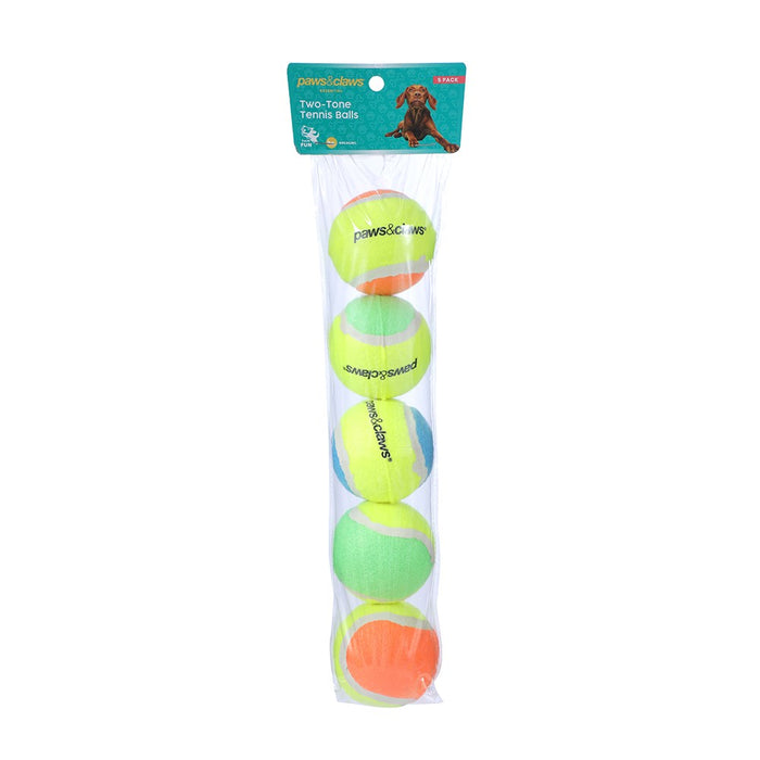 Paws & Claws TENNIS BALLS 5PK 6CM COLOURS 2-TONE