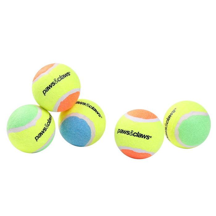 Paws & Claws TENNIS BALLS 5PK 6CM COLOURS 2-TONE