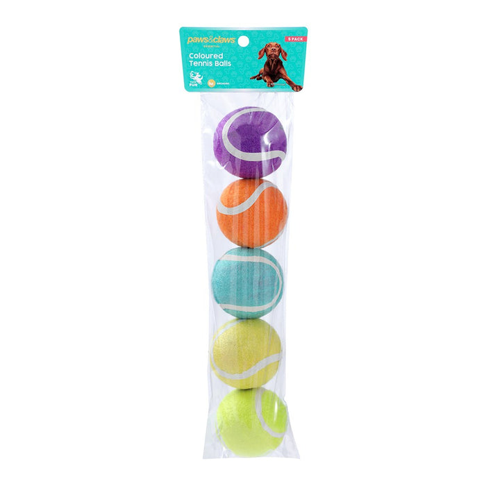 Paws & Claws TENNIS BALLS 5PK 6CM COLOURS SOLID