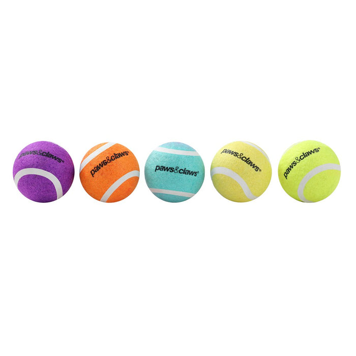 Paws & Claws TENNIS BALLS 5PK 6CM COLOURS SOLID