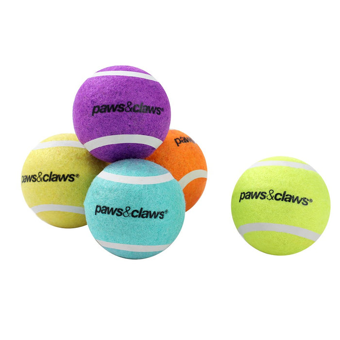 Paws & Claws TENNIS BALLS 5PK 6CM COLOURS SOLID